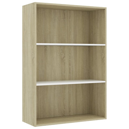 3-Tier Book Cabinet White and Sonoma Oak 80x30x114 cm Engineered Wood