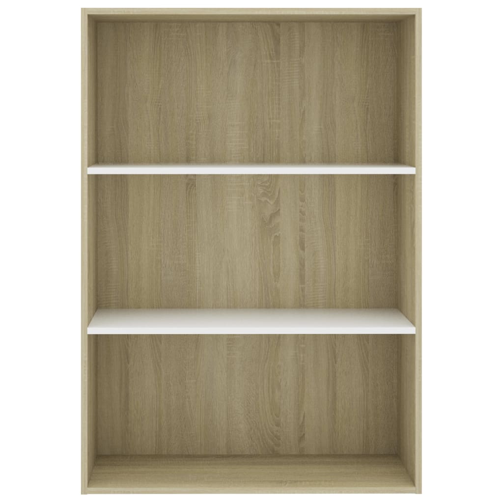 3-Tier Book Cabinet White and Sonoma Oak 80x30x114 cm Engineered Wood