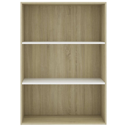 3-Tier Book Cabinet White and Sonoma Oak 80x30x114 cm Engineered Wood