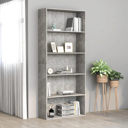 5-Tier Book Cabinet Concrete Grey 80x30x189 cm Engineered Wood