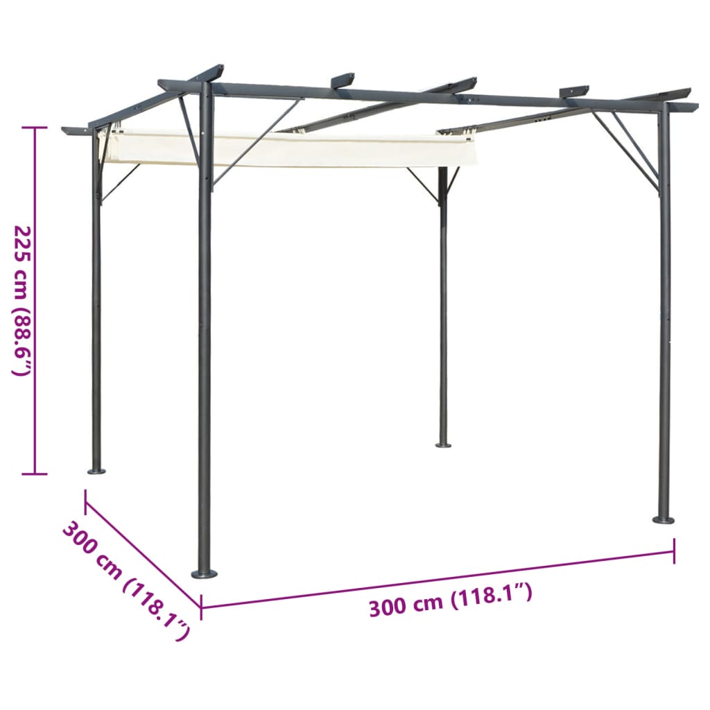 Pergola with Retractable Roof Cream White 3x3 m Steel