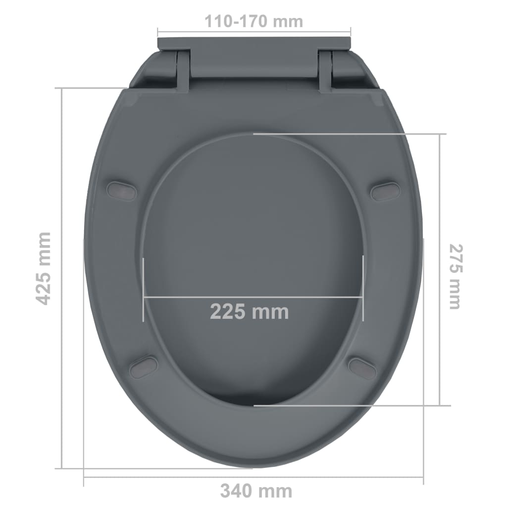 Soft-Close Toilet Seat Quick Release Grey Oval