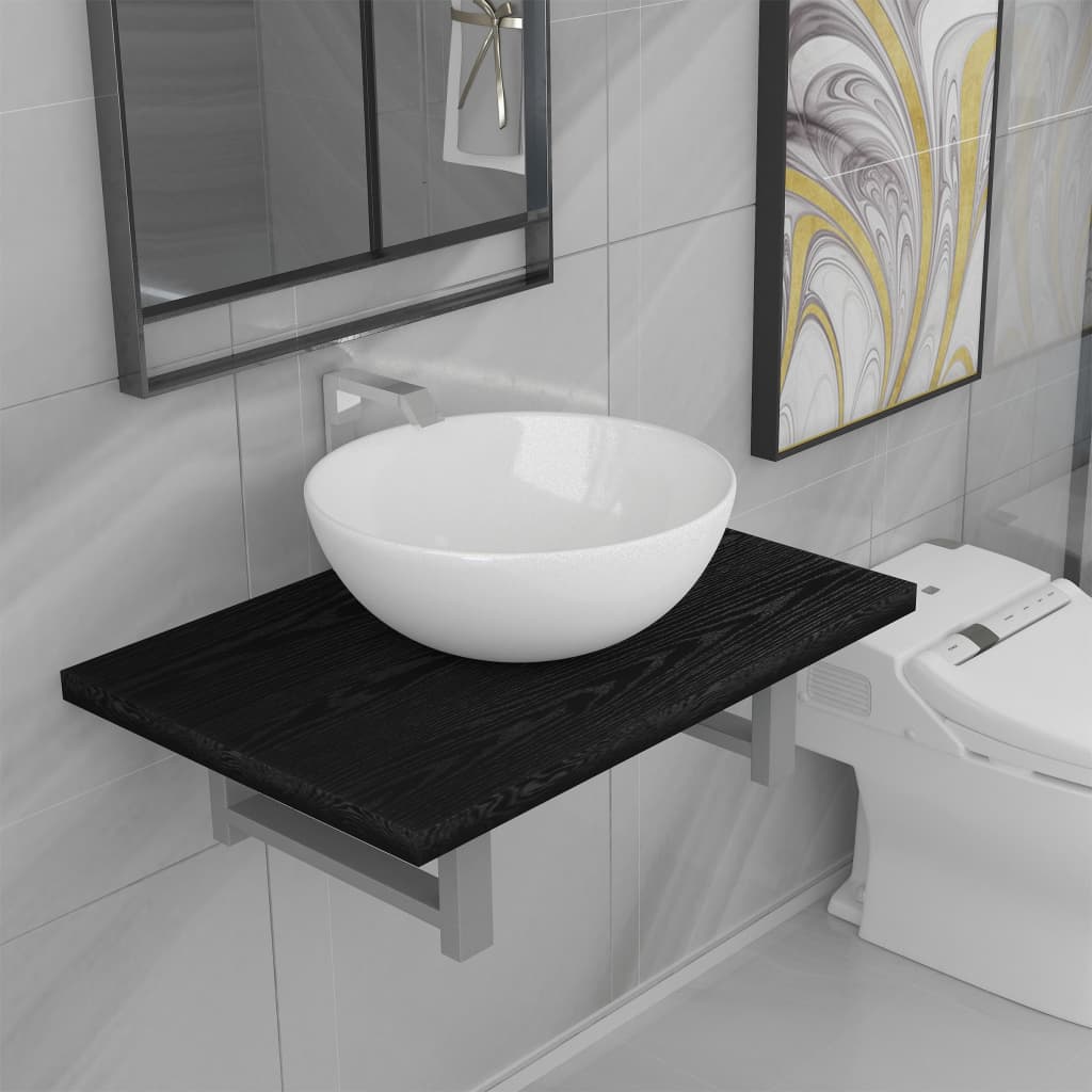 Two Piece Bathroom Furniture Set Ceramic Black