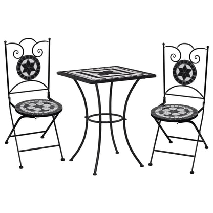 3 Piece Mosaic Bistro Set Ceramic Tile Black and White