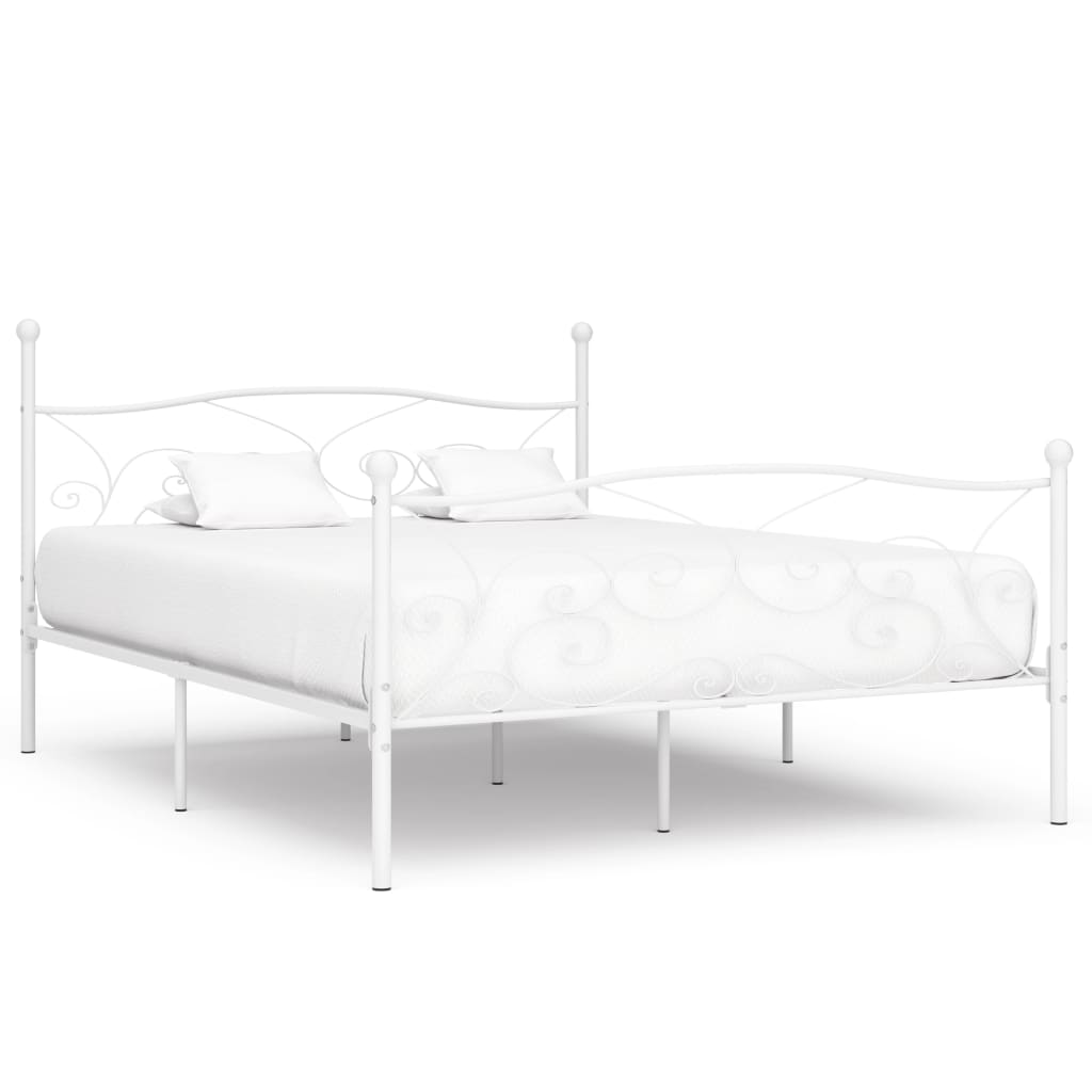 Bed Frame without Mattress with Slatted Base White Metal 180x200 cm Super King