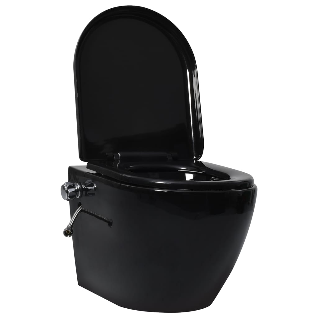 Wall Hung Rimless Toilet with Bidet Function Ceramic Black