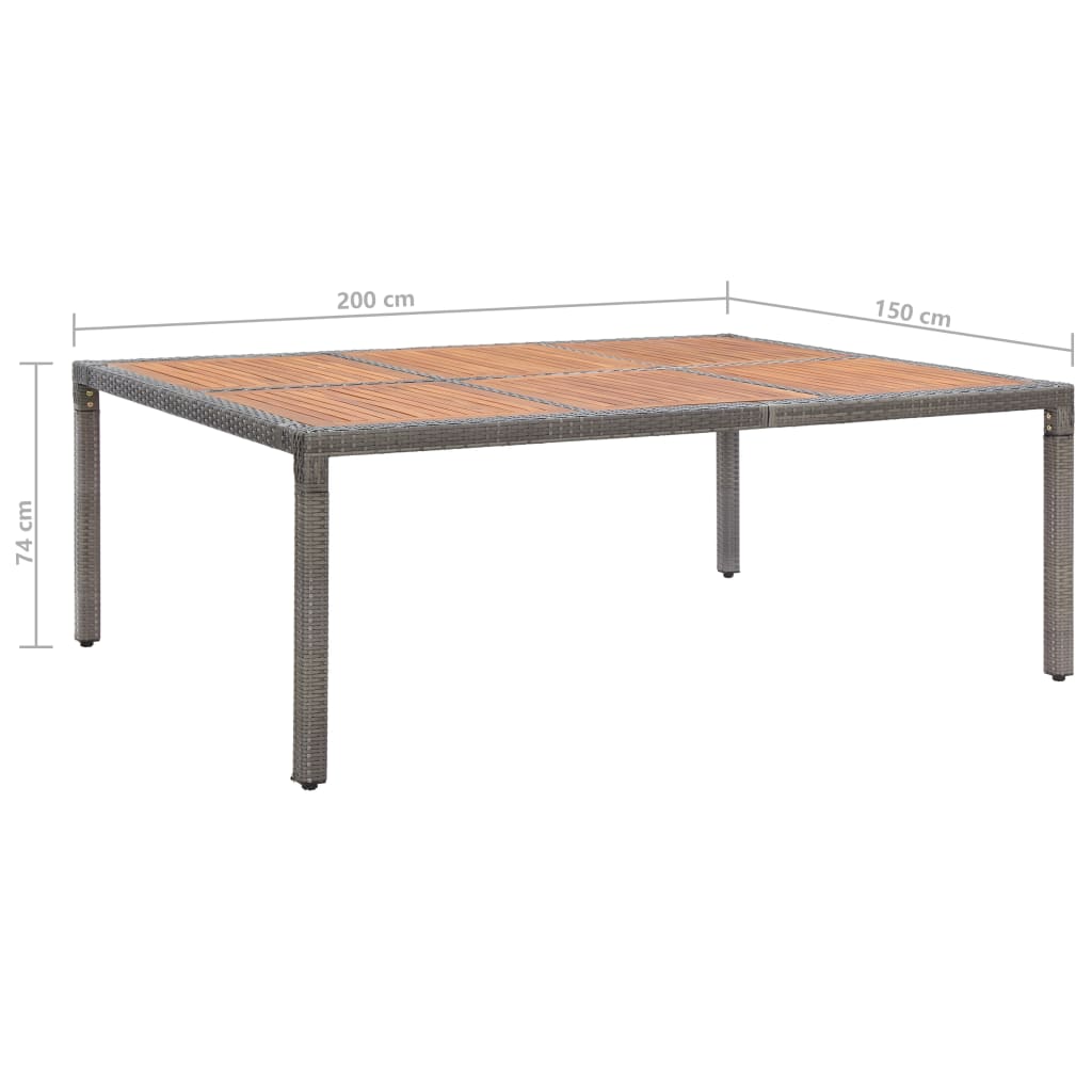 Garden Table Grey 200x150x74 cm Poly Rattan and Acacia Wood