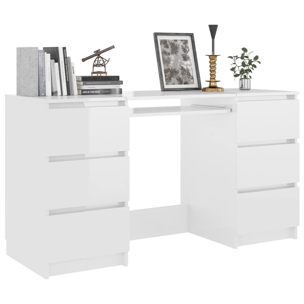 Writing Desk High Gloss White 140x50x77 cm Engineered Wood