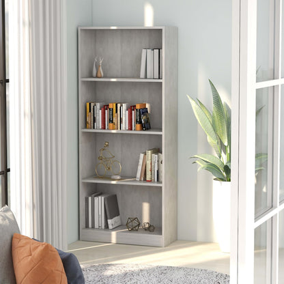 4-Tier Book Cabinet Concrete Grey 60x24x142 cm Engineered Wood