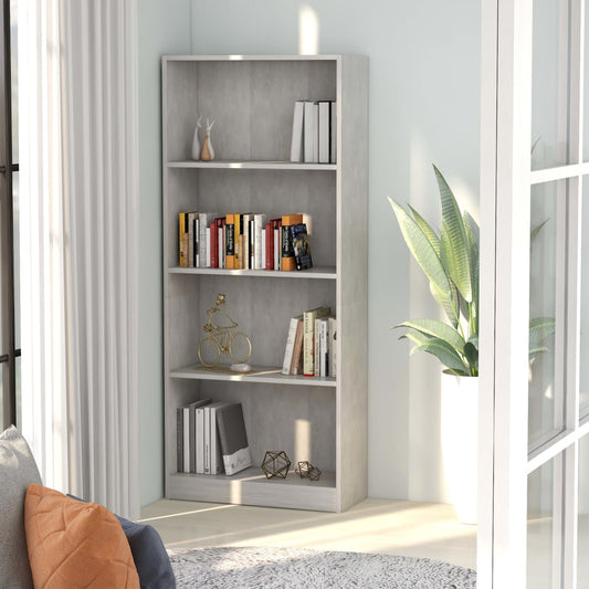 4-Tier Book Cabinet Concrete Grey 60x24x142 cm Engineered Wood