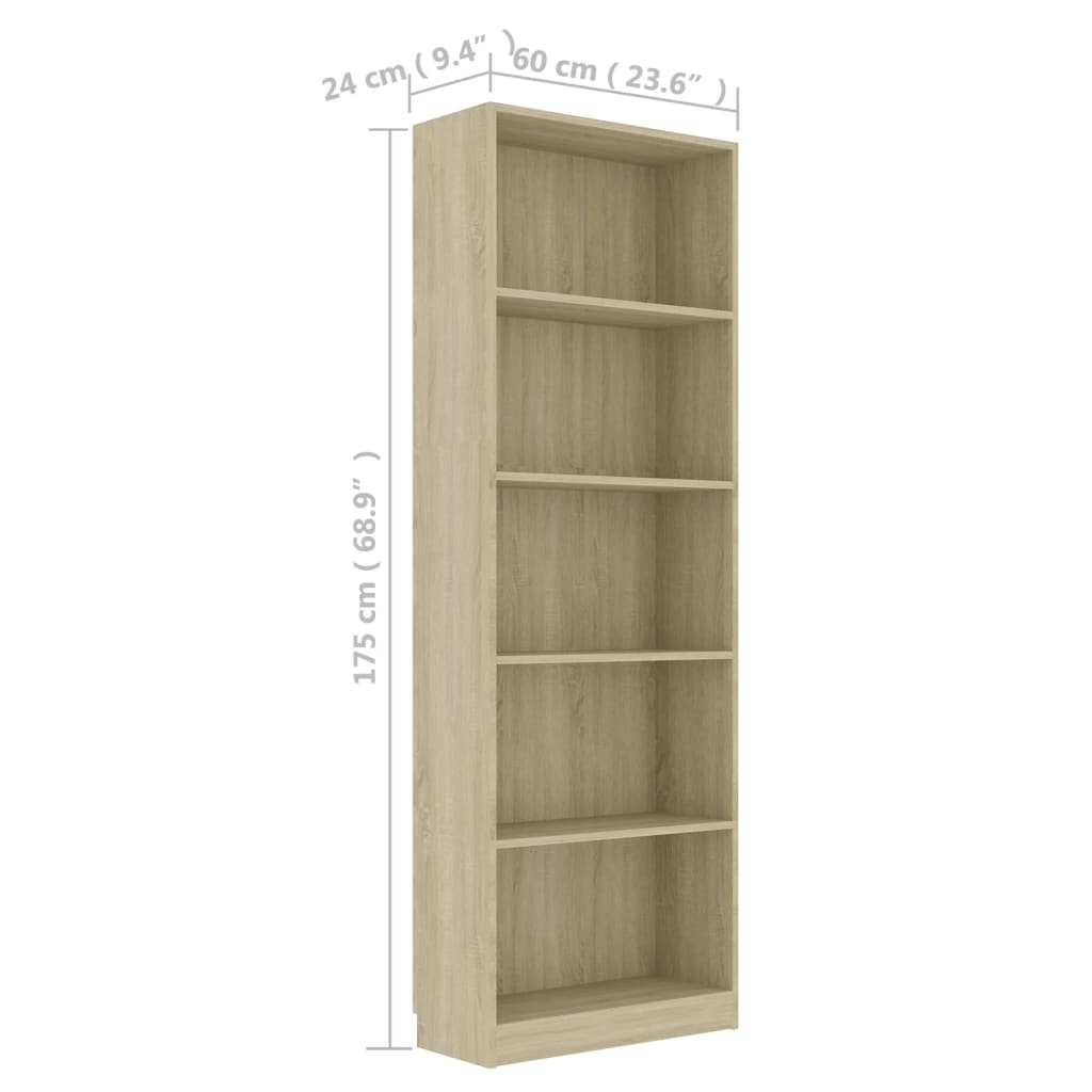 5-Tier Book Cabinet Sonoma Oak 60x24x175 cm Engineered Wood