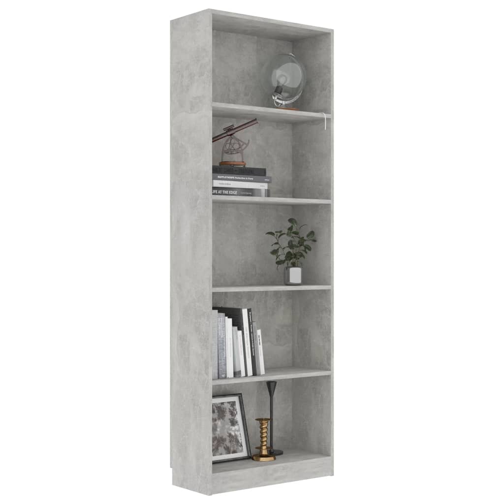 5-Tier Book Cabinet Concrete Grey 60x24x175 cm Engineered Wood