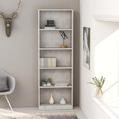 5-Tier Book Cabinet Concrete Grey 60x24x175 cm Engineered Wood