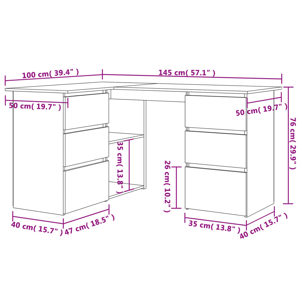 Corner Desk White 145x100x76 cm Engineered Wood