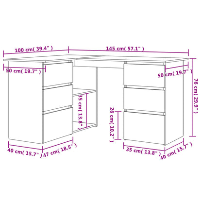 Corner Desk White 145x100x76 cm Engineered Wood