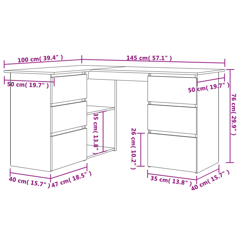 Corner Desk High Gloss White 145x100x76 cm Engineered Wood