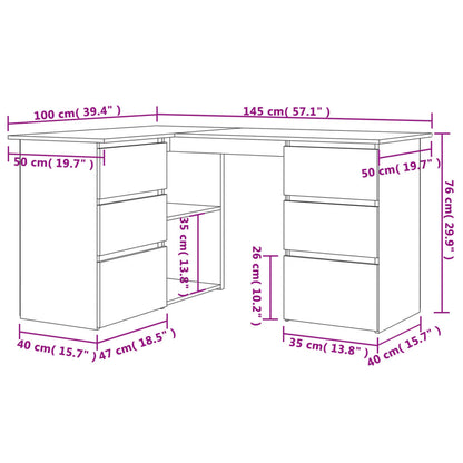 Corner Desk High Gloss White 145x100x76 cm Engineered Wood