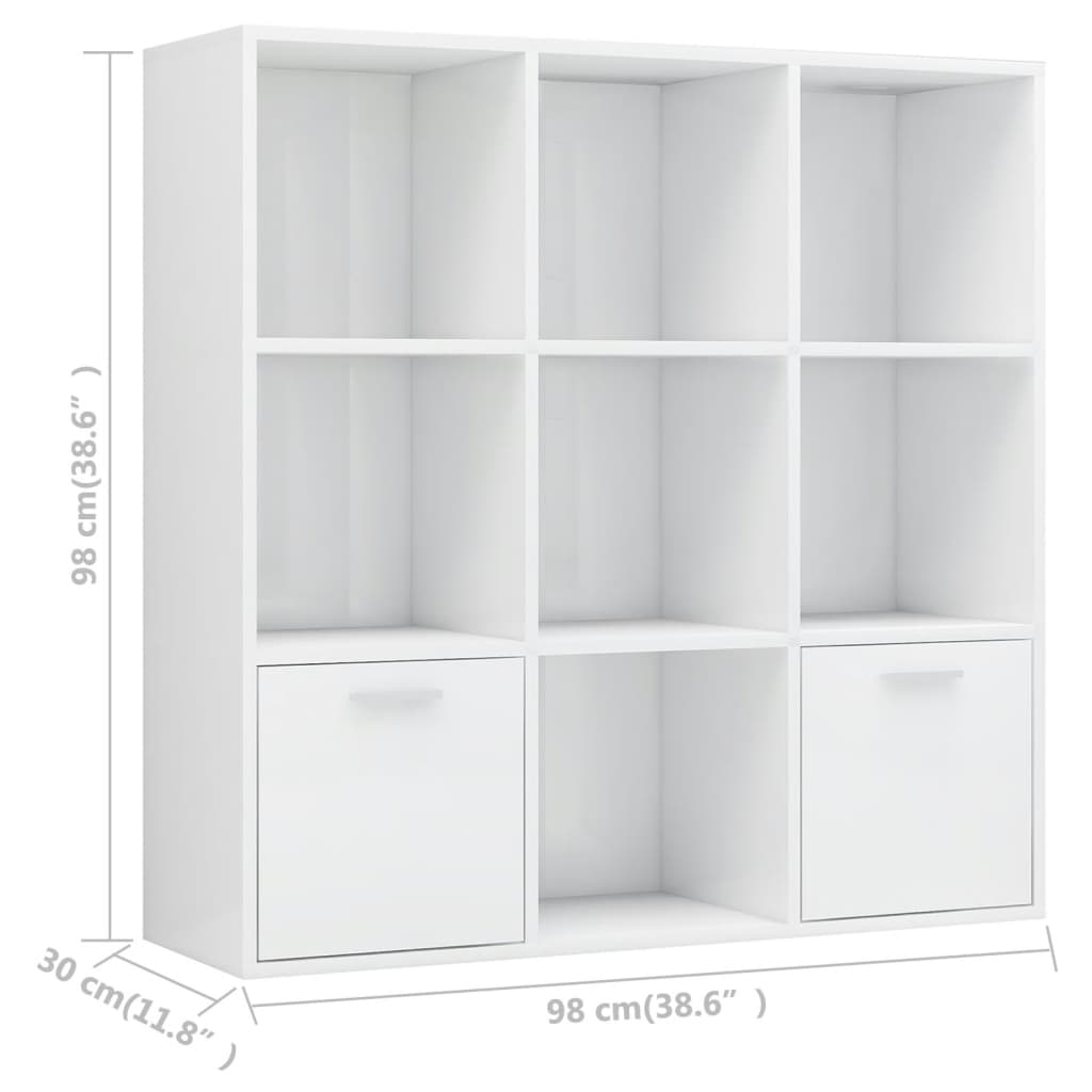 Book Cabinet High Gloss White 98x30x98 cm Engineered Wood