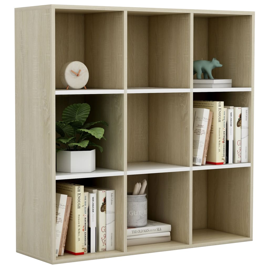 Book Cabinet White and Sonoma Oak 98x29x97.5 cm Engineered Wood