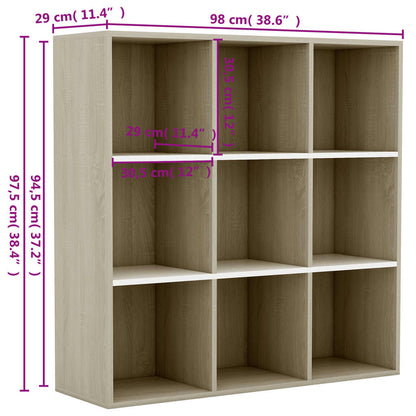 Book Cabinet White and Sonoma Oak 98x29x97.5 cm Engineered Wood