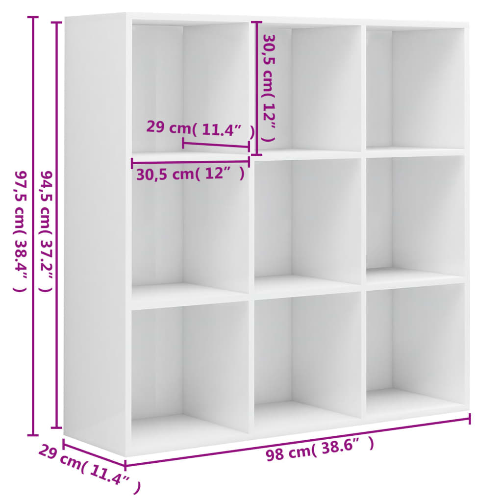 Book Cabinet High Gloss White 98x29x97.5 cm Engineered Wood