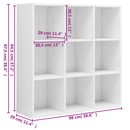 Book Cabinet High Gloss White 98x29x97.5 cm Engineered Wood