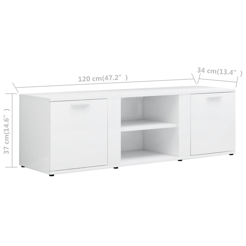 TV Cabinet High Gloss White 120x34x37 cm Engineered Wood