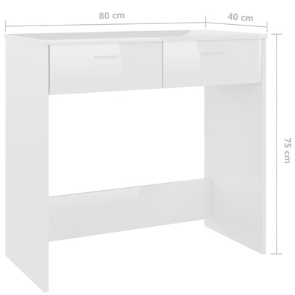 Desk High Gloss White 80x40x75 cm Engineered Wood