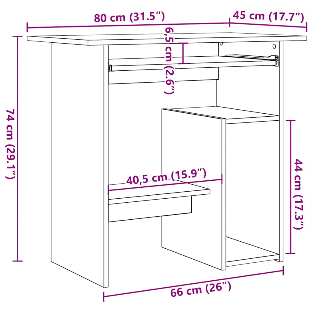 Desk Concrete Grey 80x45x74 cm Engineered Wood