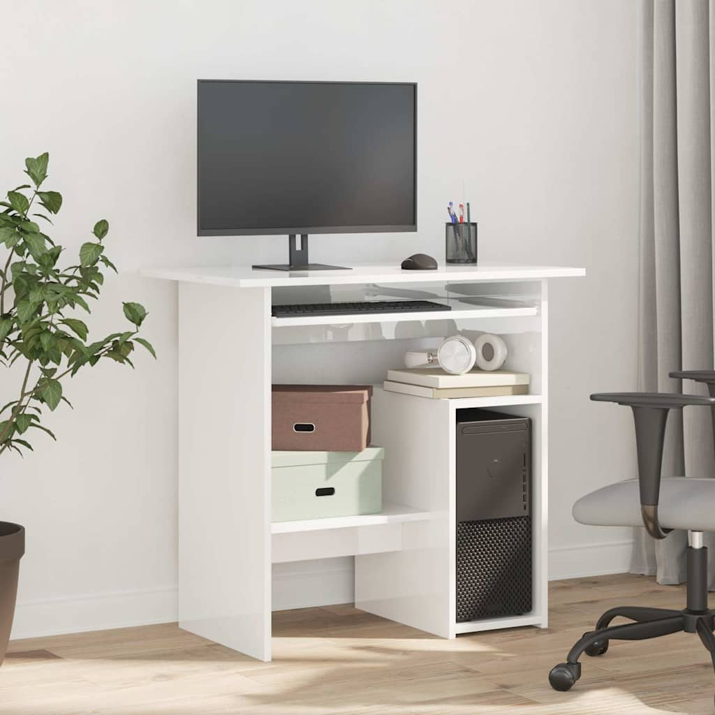 Desk High Gloss White 80x45x74 cm Engineered Wood