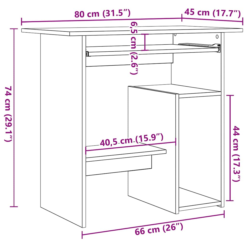 Desk High Gloss White 80x45x74 cm Engineered Wood