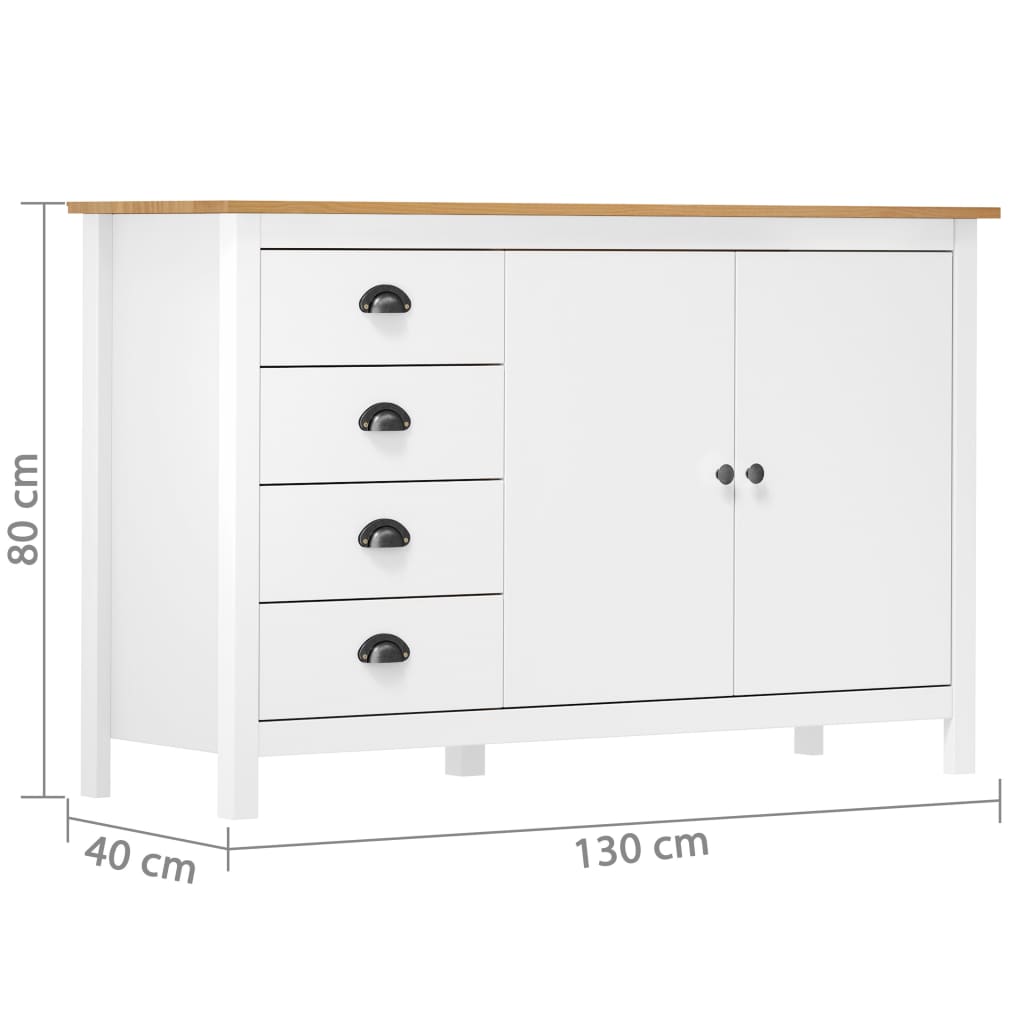 Sideboard Hill White 130x40x80 cm Solid Pine Wood