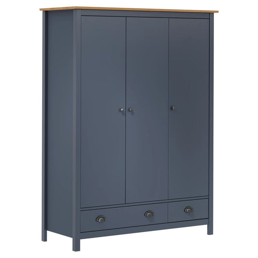 3-Door Wardrobe Hill Grey 127x50x170 cm Solid Pine Wood