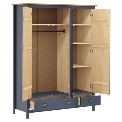 3-Door Wardrobe Hill Grey 127x50x170 cm Solid Pine Wood