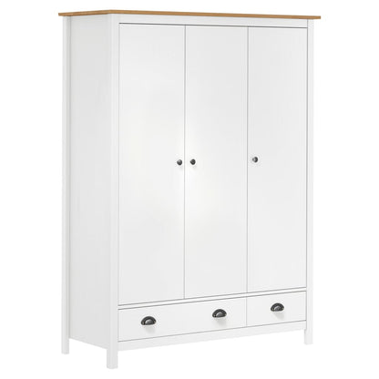 3-Door Wardrobe Hill White 127x50x170 cm Solid Pine Wood