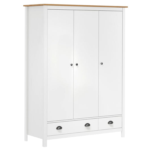 3-Door Wardrobe Hill White 127x50x170 cm Solid Pine Wood