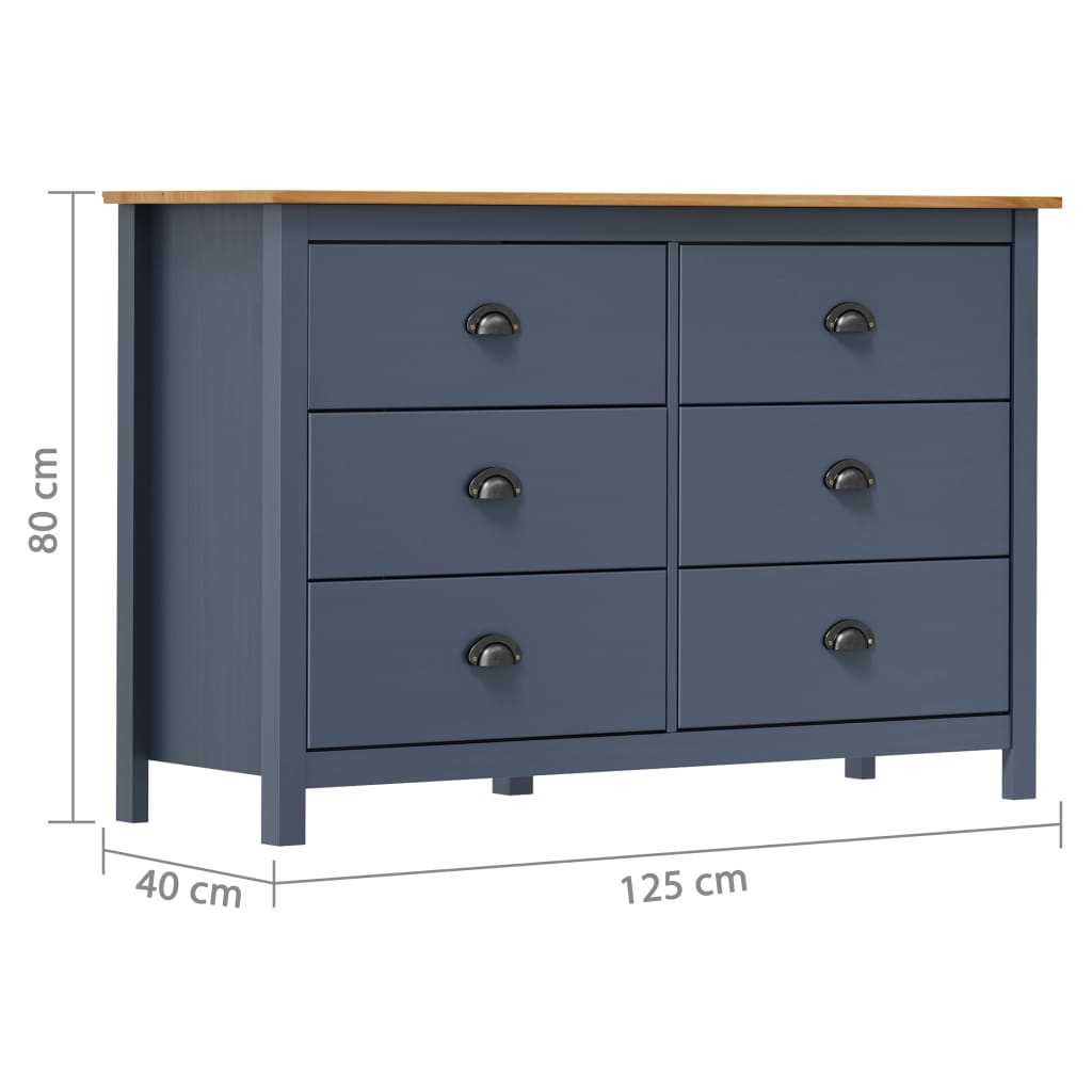 Sideboard Hill Grey 125x40x80 cm Solid Pine Wood