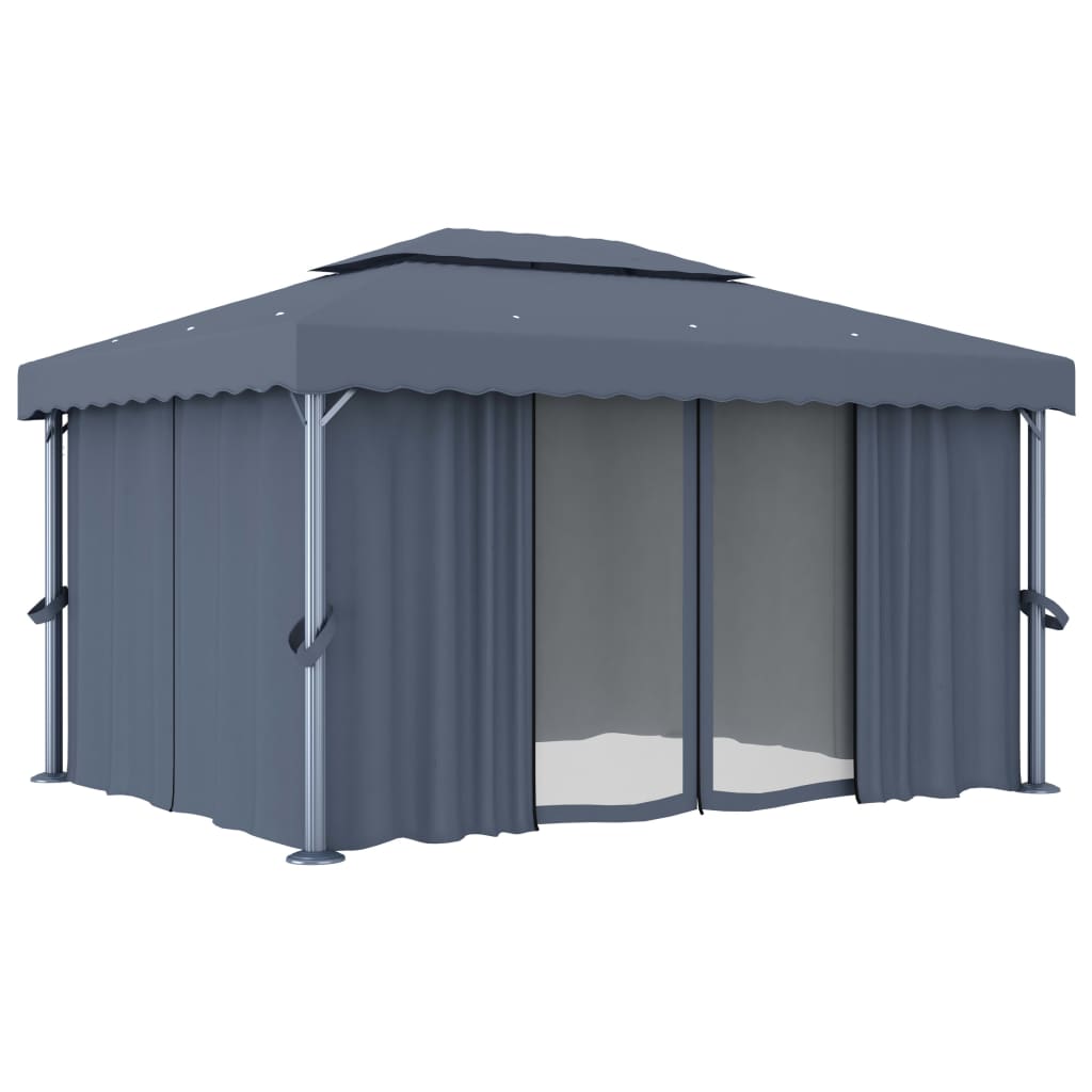 Gazebo with Curtain 4x3 m Anthracite Aluminium