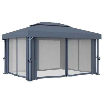 Gazebo with Curtain 4x3 m Anthracite Aluminium