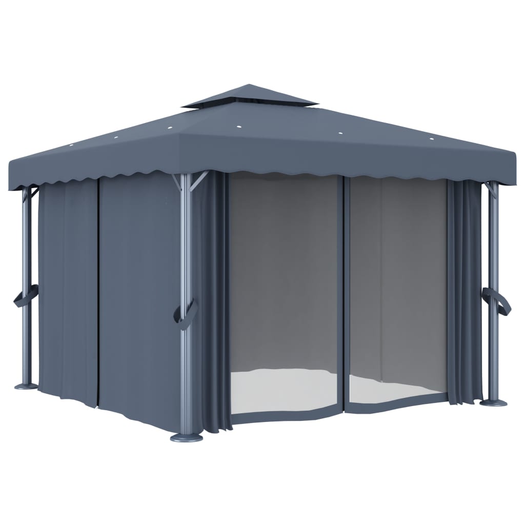 Gazebo with Curtain 3x3 m Anthracite Aluminium