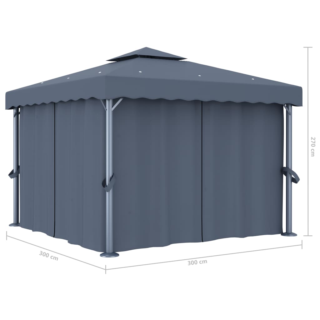 Gazebo with Curtain 3x3 m Anthracite Aluminium