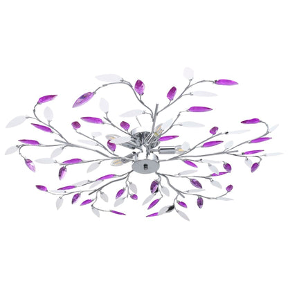 Ceiling Lamp with Acrylic Crystal Leaf Arms for 5 E14 Bulbs Purple