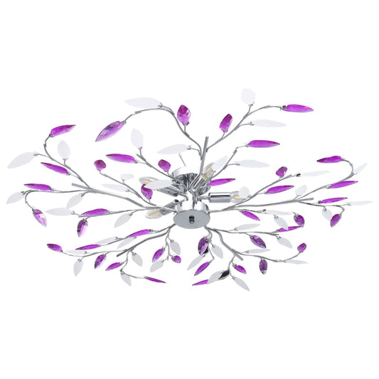 Ceiling Lamp with Acrylic Crystal Leaf Arms for 5 E14 Bulbs Purple