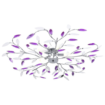 Ceiling Lamp with Acrylic Crystal Leaf Arms for 5 E14 Bulbs Purple