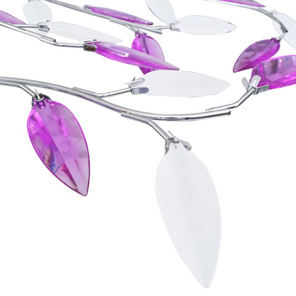 Ceiling Lamp with Acrylic Crystal Leaf Arms for 5 E14 Bulbs Purple