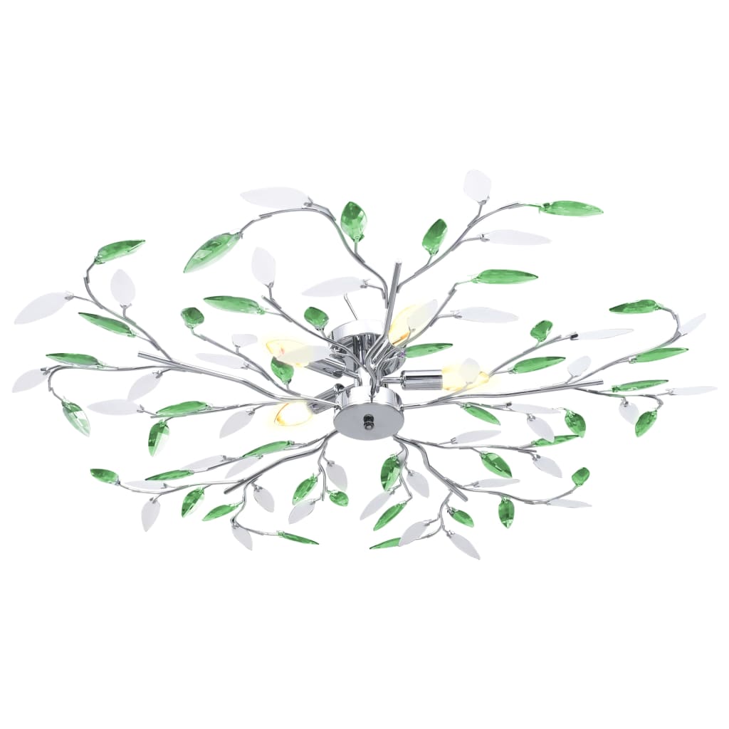 Ceiling Lamp with Acrylic Crystal Leaf Arms for 5 E14 Bulbs Green