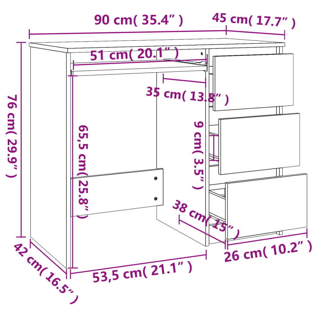 Desk Concrete Grey 90x45x76 cm Engineered Wood