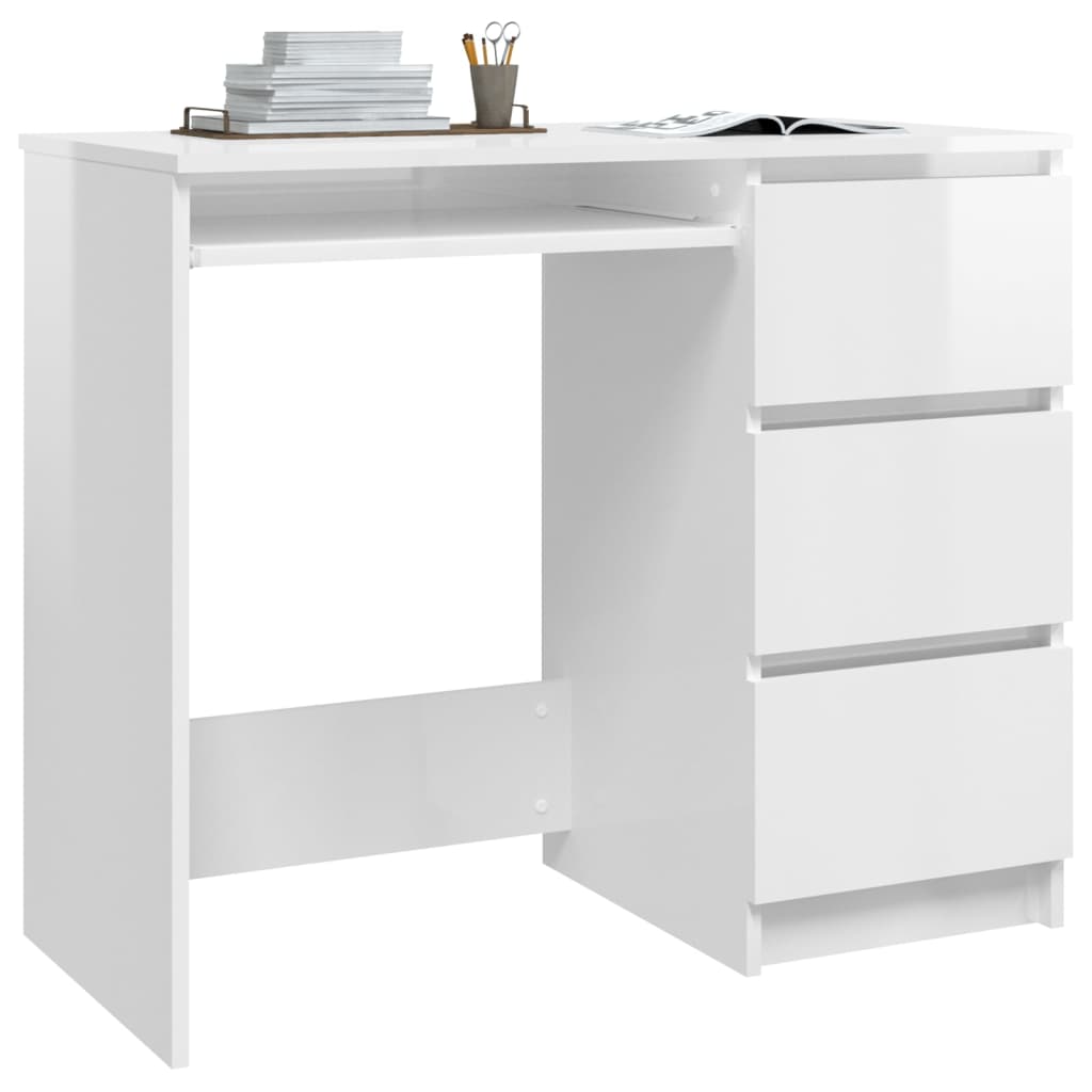 Desk High Gloss White 90x45x76 cm Engineered Wood