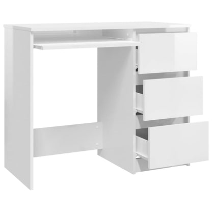 Desk High Gloss White 90x45x76 cm Engineered Wood