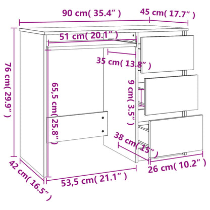 Desk High Gloss White 90x45x76 cm Engineered Wood